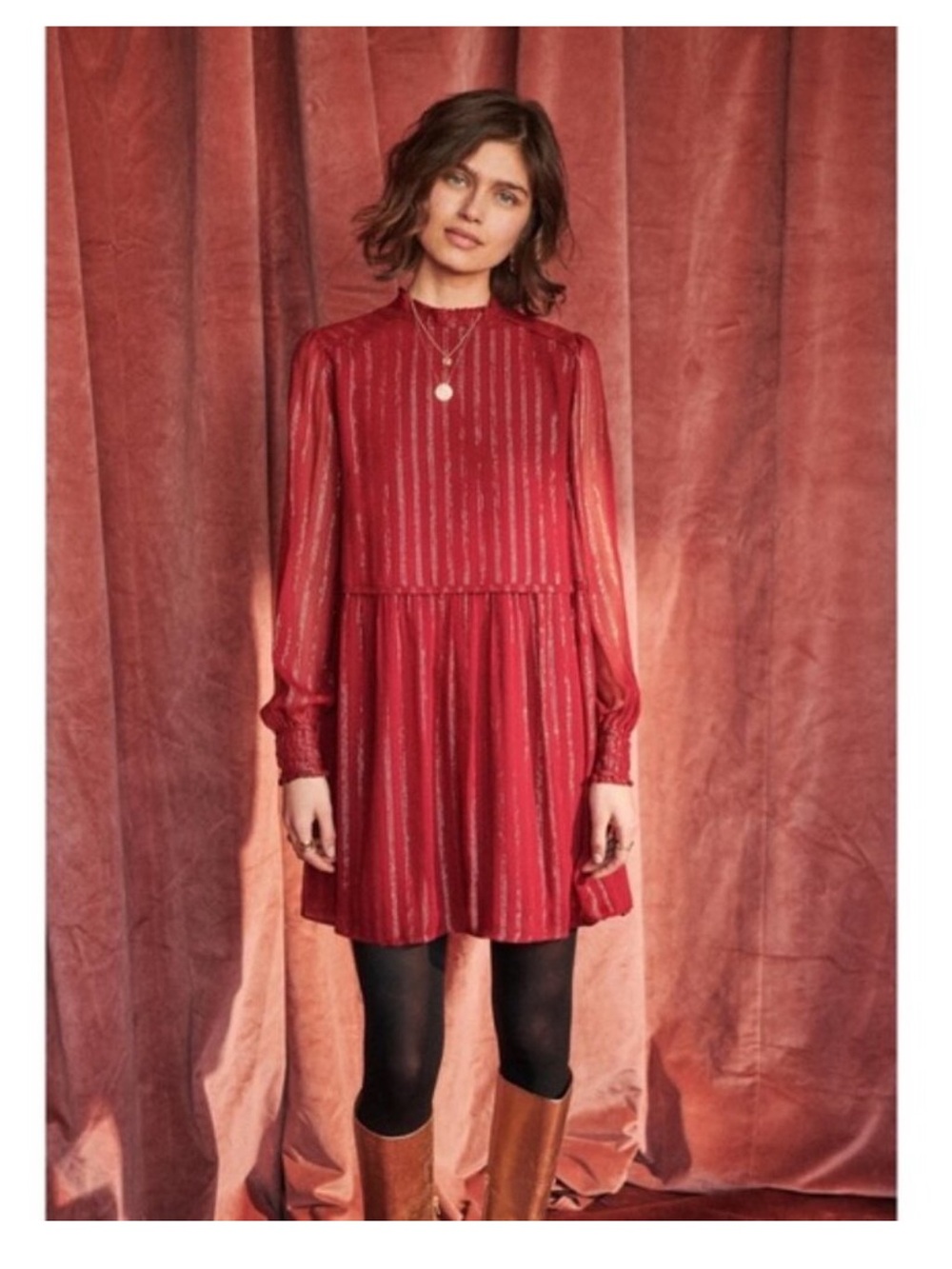 SEZANE Odile Silk Metallic Stripe Mini Dress